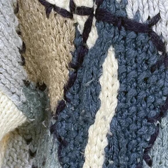 1980s Vintage Cottagecore Floral Knit Cardigan – White & Blue Diamond Pattern - Picture 9 of 12